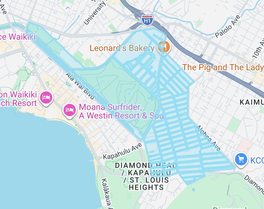 Kapahulu Airport Shuttle - Map